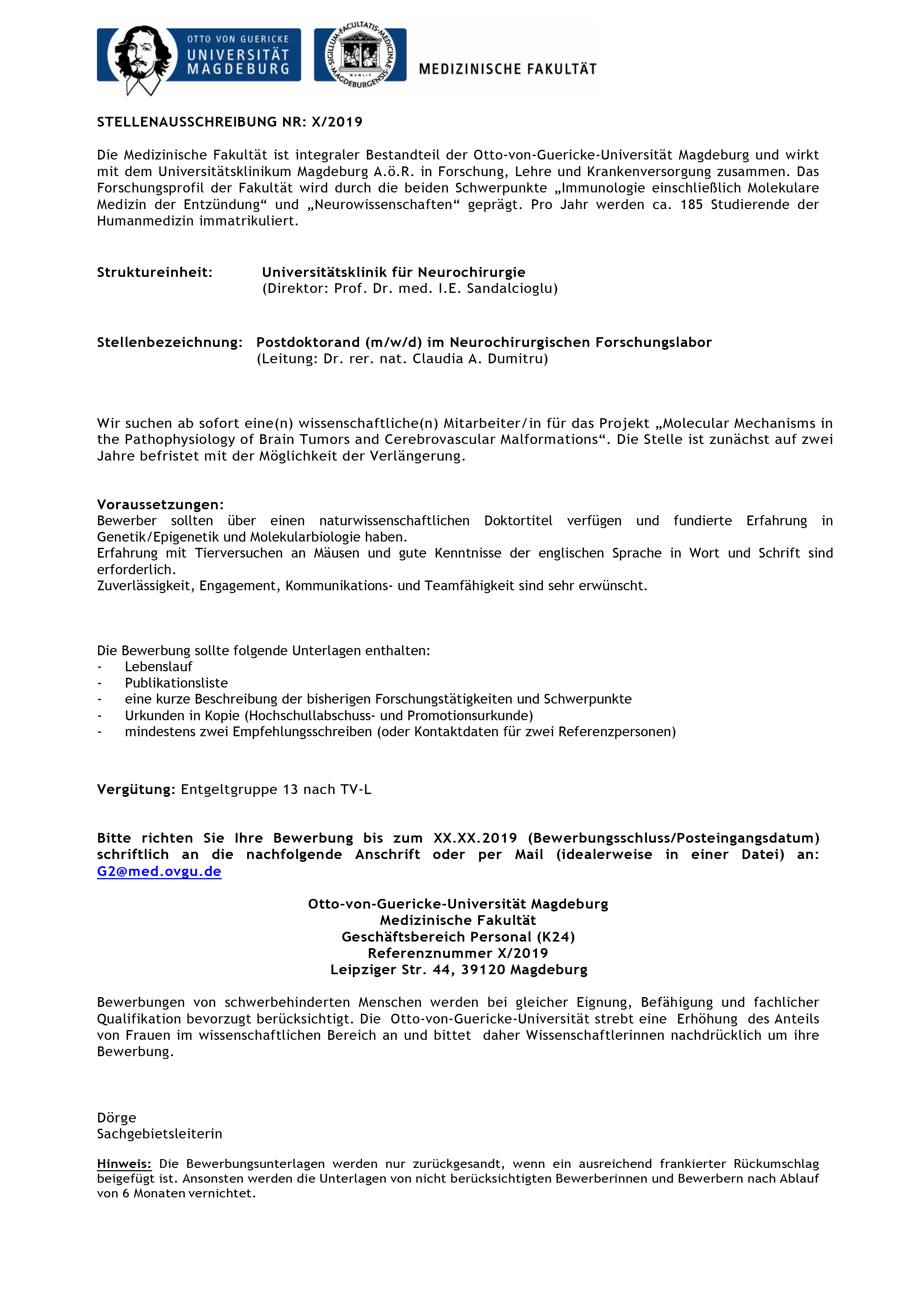Open Postdoc Positions Graduate Program